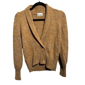 Vintage Double Breasted Shawl Collar Cardigan Knit Sweater Womens L Gold Yellow*